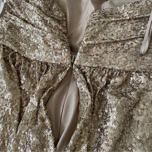 Amsale Dresses Amsale London Sequin Tulle Strapless Column Maxi Gown In Gold Sz8 - Picture 10 of 10